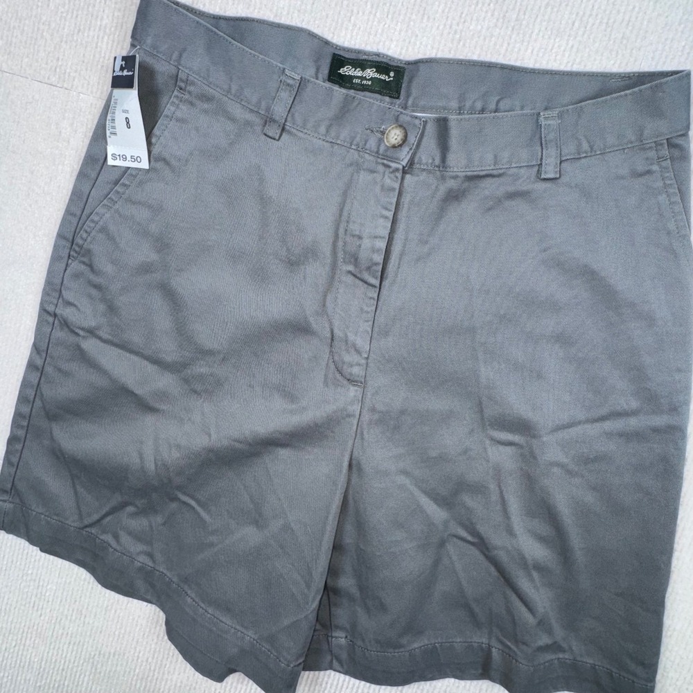 Eddie Bauer Chino Shorts Womens 8 Green‎ 100% Cotton Twill Casual Mid Rise